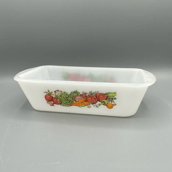 Vintage Glasbake Jeanette Milkglass Garden Vegetable Harvest Loaf Pan - Picture 3 of 10